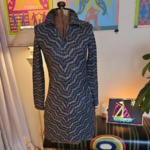 Vintage 1990s Express Tricot Chevron Knit Long Sleeve Minidress Missoni Style S